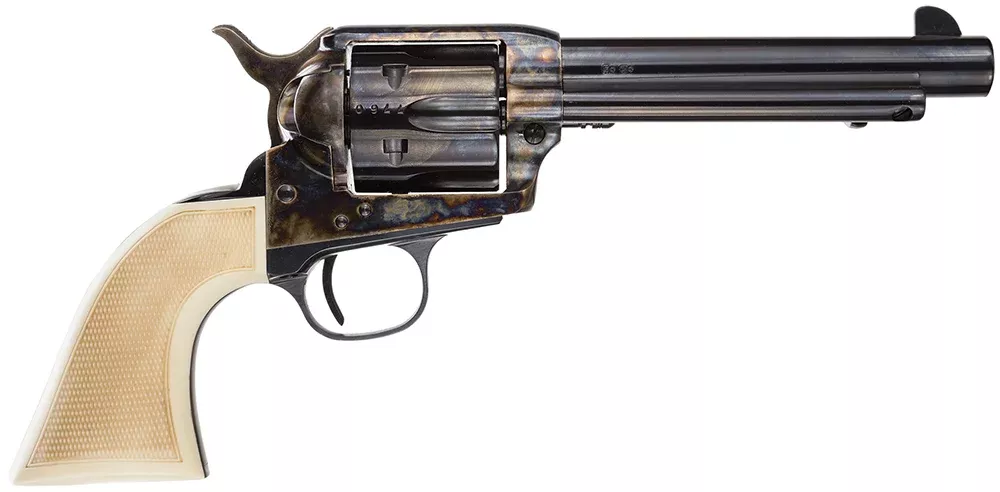 Taylors & Company 555127 Marshal45 Colt (LC) Caliber with 5.50" Blued Finish Barrel, 6rd Capacity Blued Finish Cylinder, Color Case Hardened Finish Steel Frame & Checkered White Grip