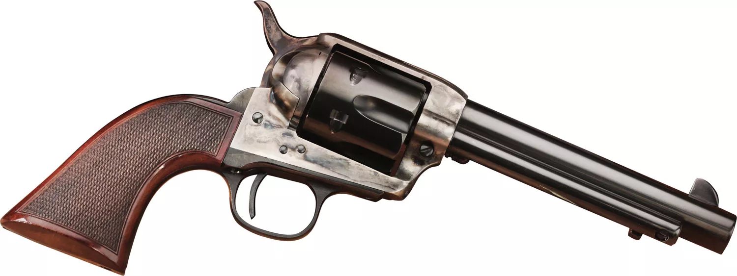 Taylors & Company 556202DE Short Stroke Smoke Wagon45 Colt (LC) 6rd 5.50″ Blued Cylinder & Barrel Color Case Hardened Steel Frame Checkered Walnut Navy Size Grip (Taylor Tuned)