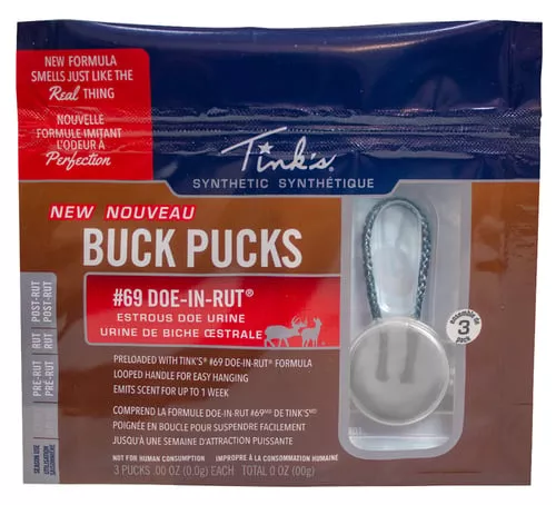 Tinks W5280BL #69 Doe-In-Rut Buck Pucks Deer Attractant Doe In Estrus Scent Hang 3 Pack