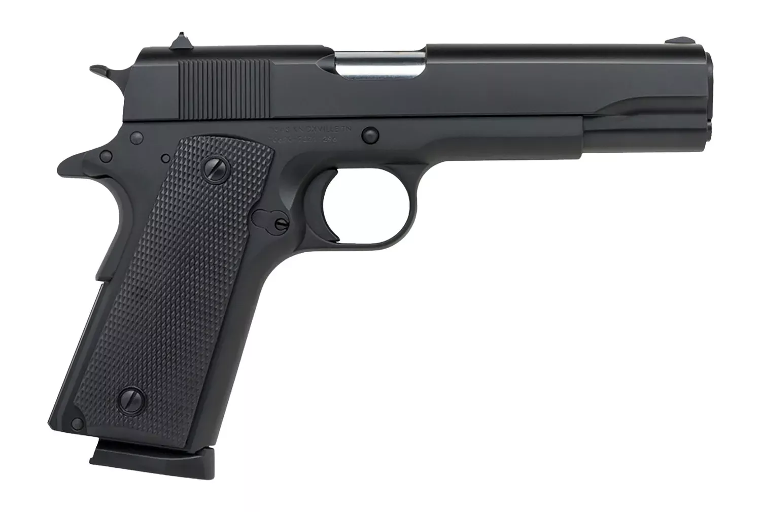 Tisas Arms 10100519 1911 A1 Service 9mm Luger 7+1 5" Stainless Steel Barrel, Black Cerakote Carbon Steel Serrated Slide & Frame w/Beavertail, Black Rubber Grip