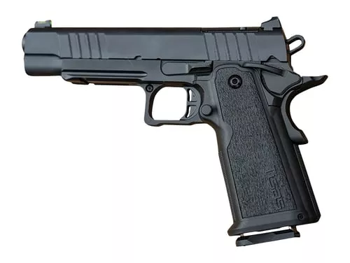 Tisas Arms 12500017 1911 Duty DS 9mm Luger 17+1 5" Black Cerakote Carbon Steel Serrated Slide, Black Cerakote Carbon Steel Frame w/Accessory Rail & Beavertail, Polymer Grip