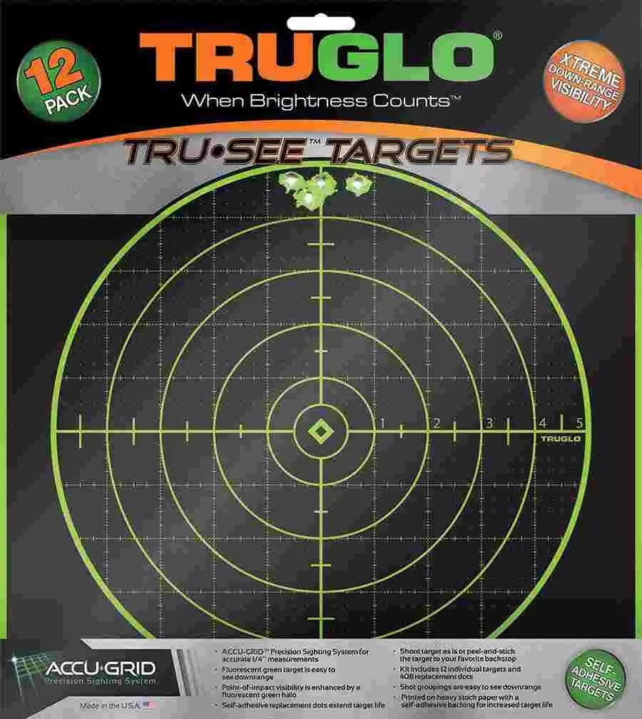 TRUGLO TRU-SEE Self Adhesive Targets – 100 Yard 12×12 Green 12 Pack