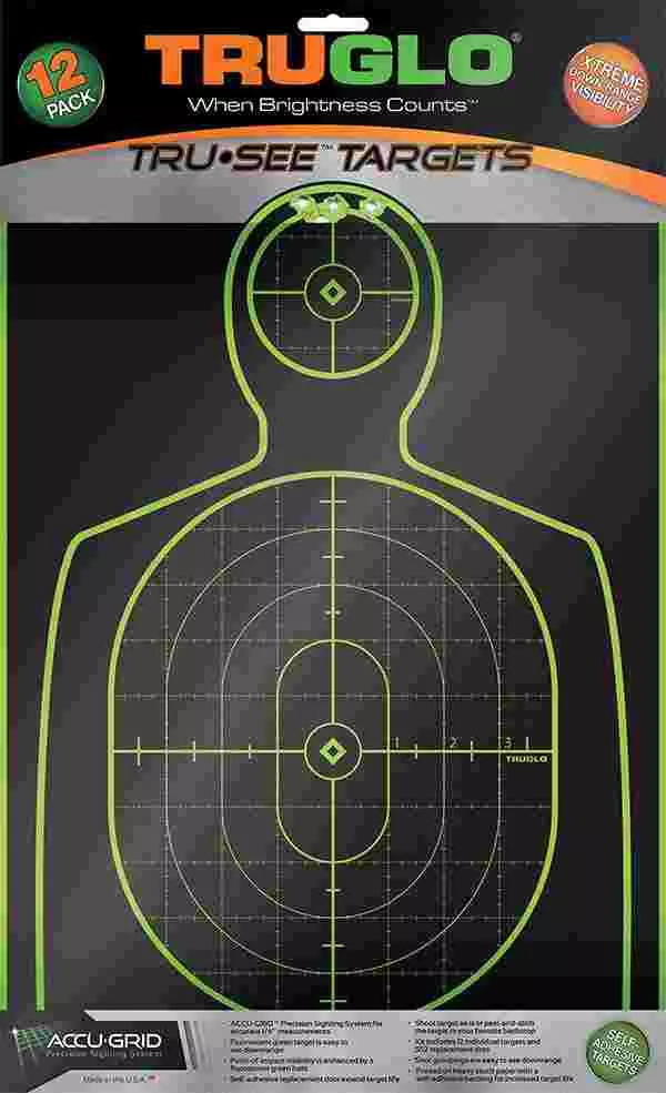 TRUGLO TRU-SEE Self Adhesive Targets – Handgun 12×18 Green 12 Pack