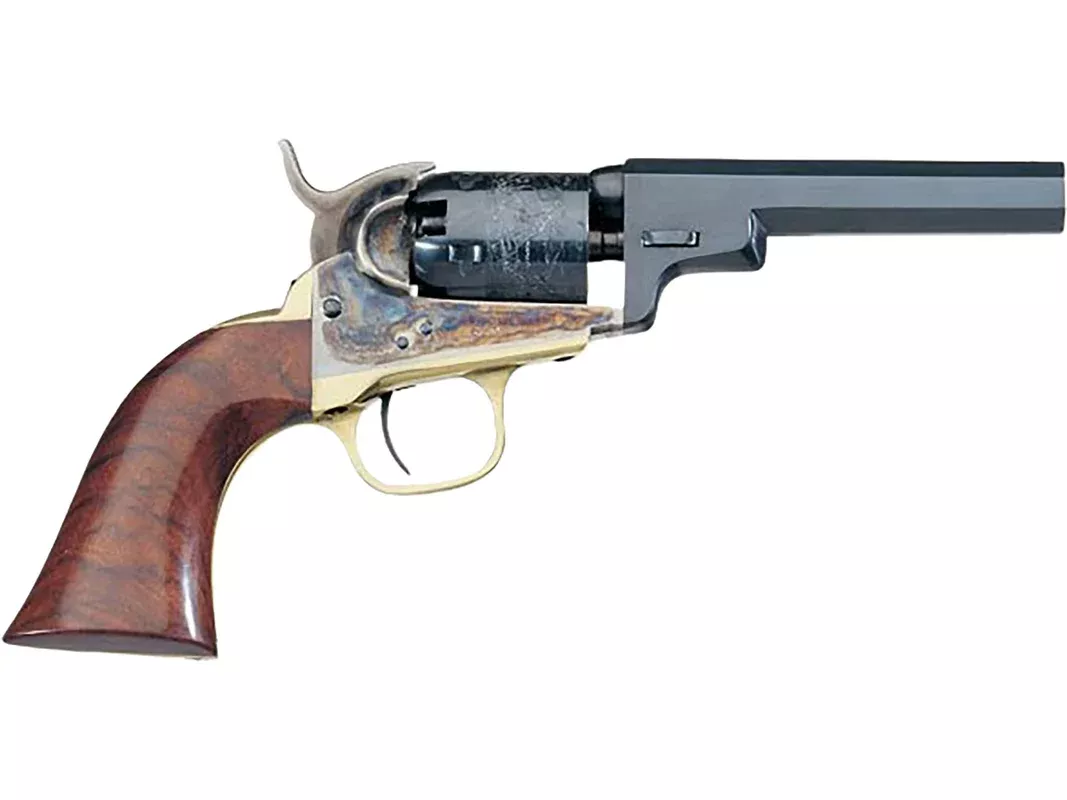 Uberti 1849 Wells Fargo Black Powder Revolver 31 Caliber 4″ Blued Barrel Case Hardened Frame Walnut Grip