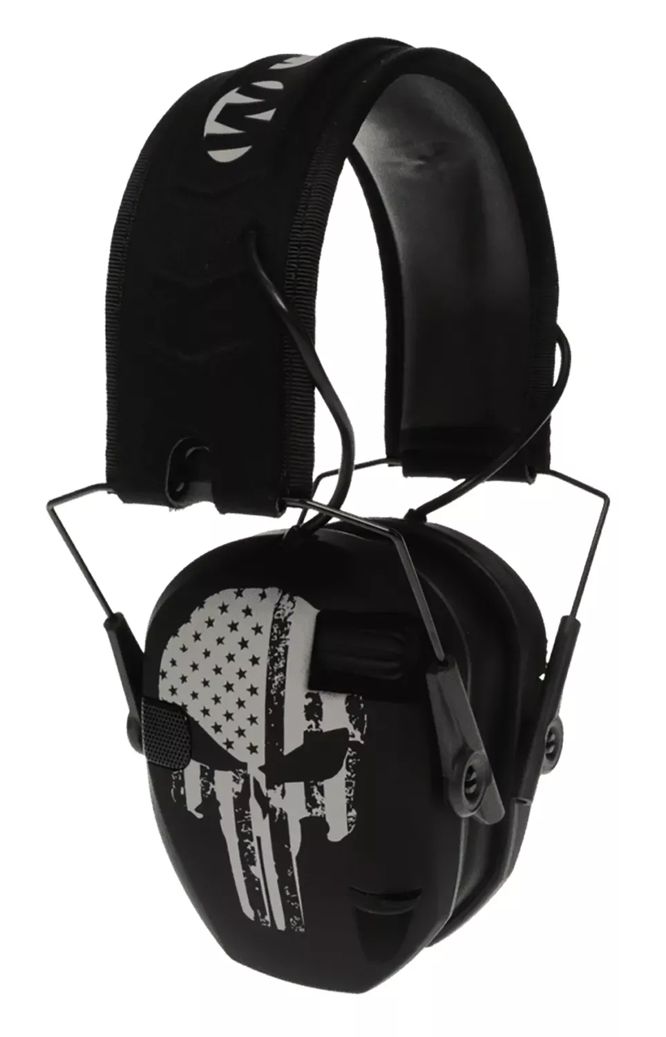 Walker’s WPRSEMFSPUN Razor Slim Electronic Freedom Muff 23 dB Over the Head Black W/Distressed Punisher Flag Polymer