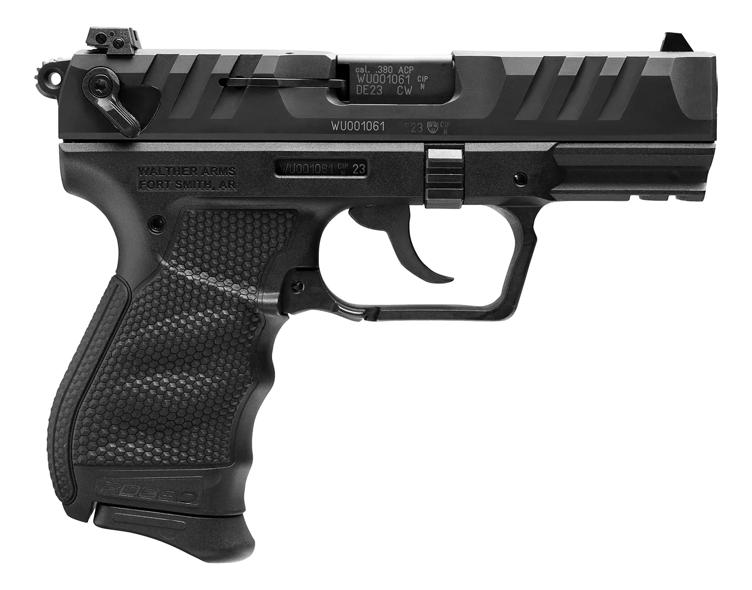 Walther Arms 5050508 PD380Carry Frame 380 ACP 9+1 3.70" Black Stainless Steel Barrel, Black Serrated Steel Slide, Black Polymer Frame w/Picatinny Rail, Textured Wraparound Grip