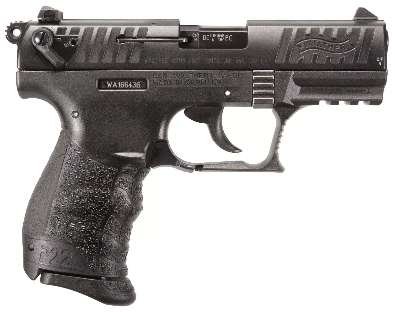 Walther Arms 5120700 P22 Q 22 LR Caliber with 3.42″ Threaded Barrel, 10+1 Capacity, Black Finish Picatinny Rail Frame, Serrated Matte Black Tenifer Zinc Alloy Slide & Interchangeable Backstrap Grip