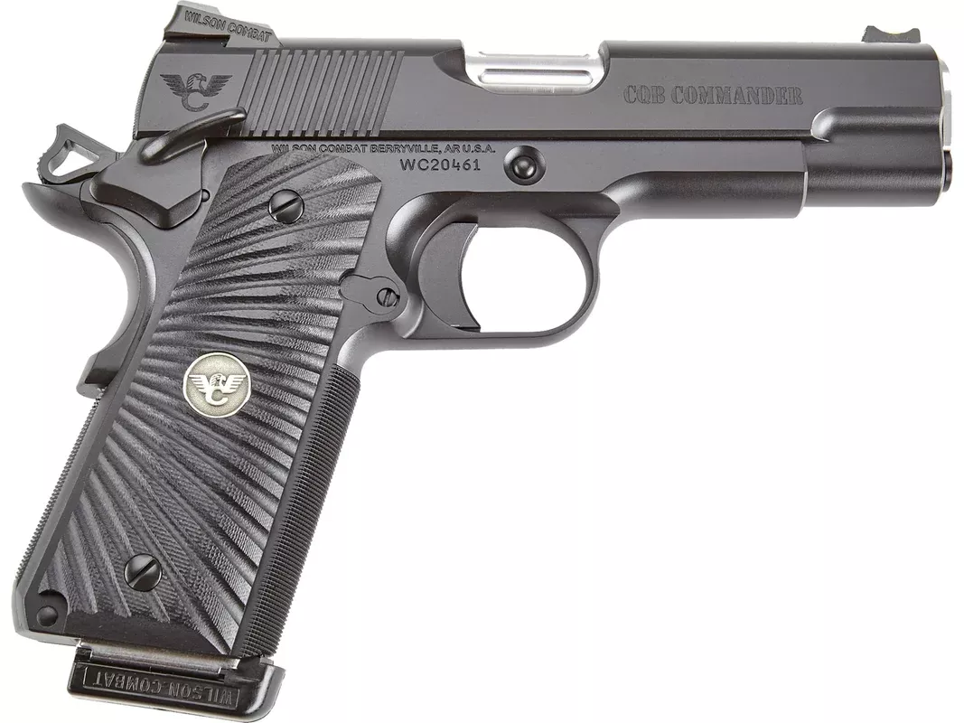 Wilson Combat CQB 1911 Commander Ambi 45 ACP Pistol 4.25″ Barrel 8+1 Round Black Slide Black Grip Gray Frame