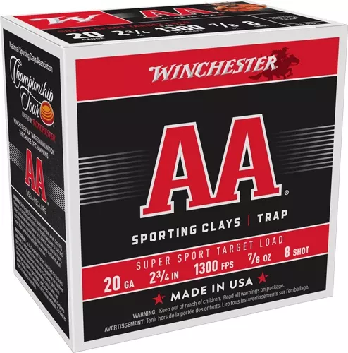 WINCHESTER AA 20GA 2.75″ 7/8OZ – #8 1300FPS 250RD CASE LOT