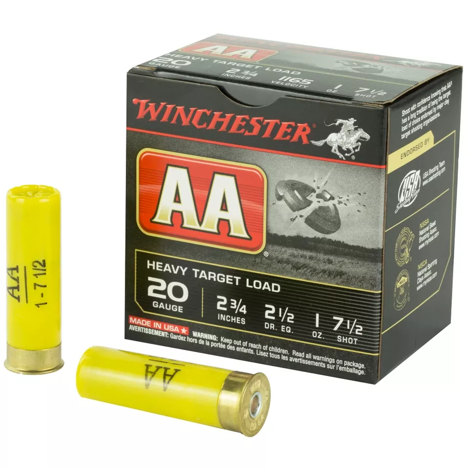 Winchester AA Target 20 Gauge 2.75" #7.5 Shot, 25 Rounds per Box, 250 Rounds per Case