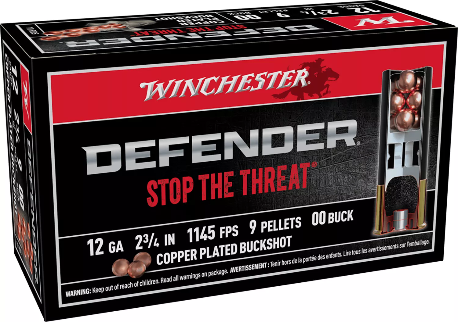 Winchester Ammo SB1200PD Defender12Gauge 2.75" 9Pellets Copper Plated 00Buck Shot 10 Per Box/10 Case