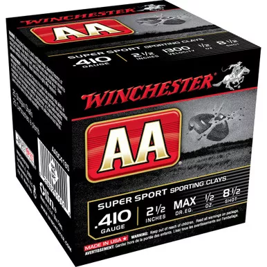 Winchester Ammunition AA Supersport Sporting Clay, 410 Bore, 2.5", #8.5 Shot, 1/2 oz, Shotshell, 25 Round Box AASC4185