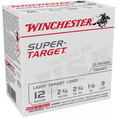 Winchester Ammunition Super Target, 12 Gauge 2.75", #9, 1 1/8 oz, 25 Round Box TRGT129