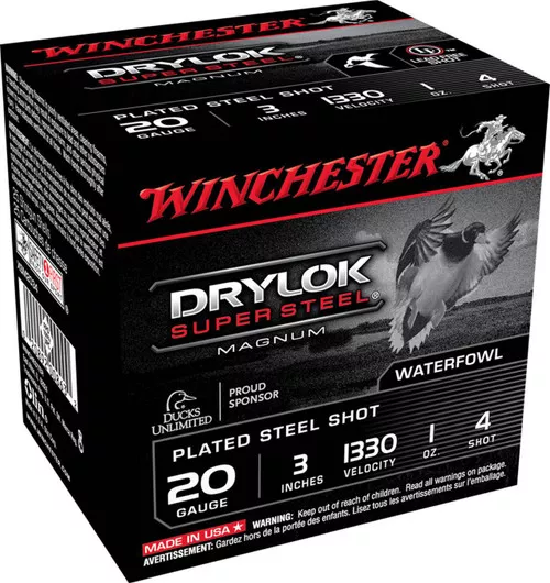 Winchester Drylock Super Steel 20 Gauge Shotshell Ammunition, 3 Inch, 1330 FPS, 1 Ounce, #4 Shot – 25 Cartridge Box ( 25 / 1 )