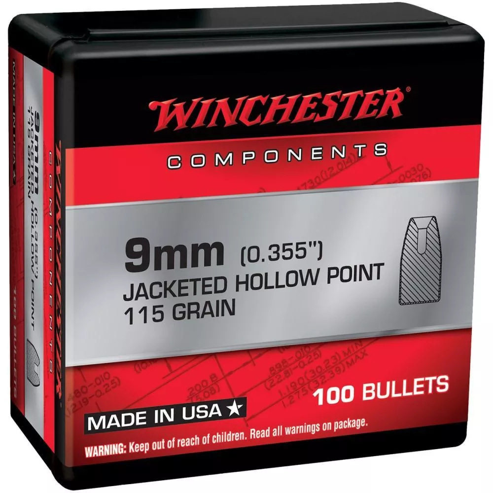 Winchester Handgun Bullets 9mm Luger .355″ 115 gr JHP 100/ct