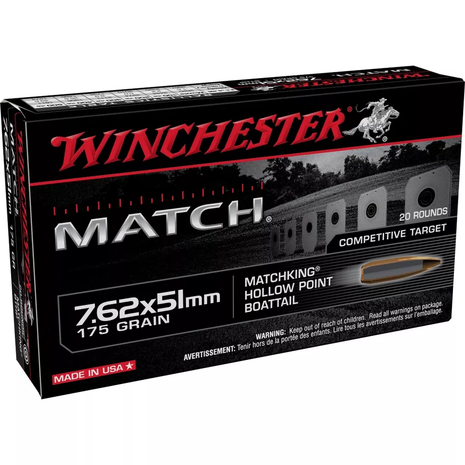Winchester Match 7.62x51mm 175 Grain Ammunition - 20 Rounds per Box, 500 Rounds per Case