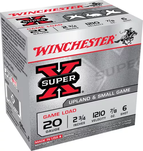 Winchester Super-X 20 Gauge Shotshell Ammunition, 2 3/4 Inch, 1210 FPS, 2/3 Ounce, #6 Shot – 25 Cartridge Box ( 25 / 1 )