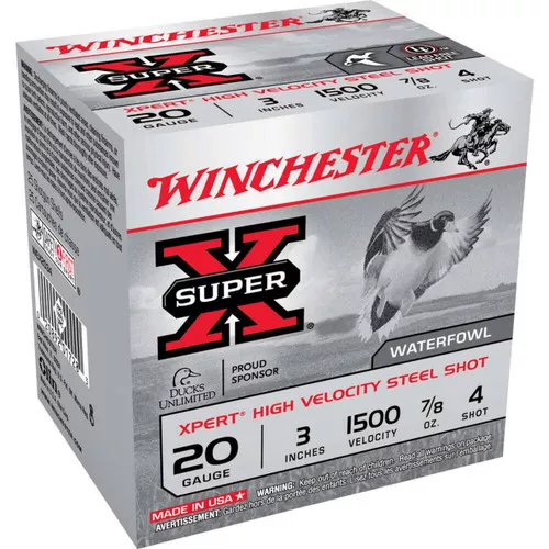 Winchester Super-X 20 Gauge Shotshell Ammunition, 3 Inch, 1500 FPS, 2/3 Ounce, #4 Shot – 25 Cartridge Box ( 25 / 1 )