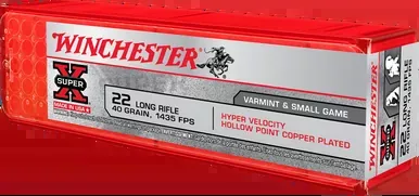 Winchester Super X Ammo | 22LR | 40 Grain | Hyper Velocity Plated Hollow Point | 100 Round Box| X22LRPP1
