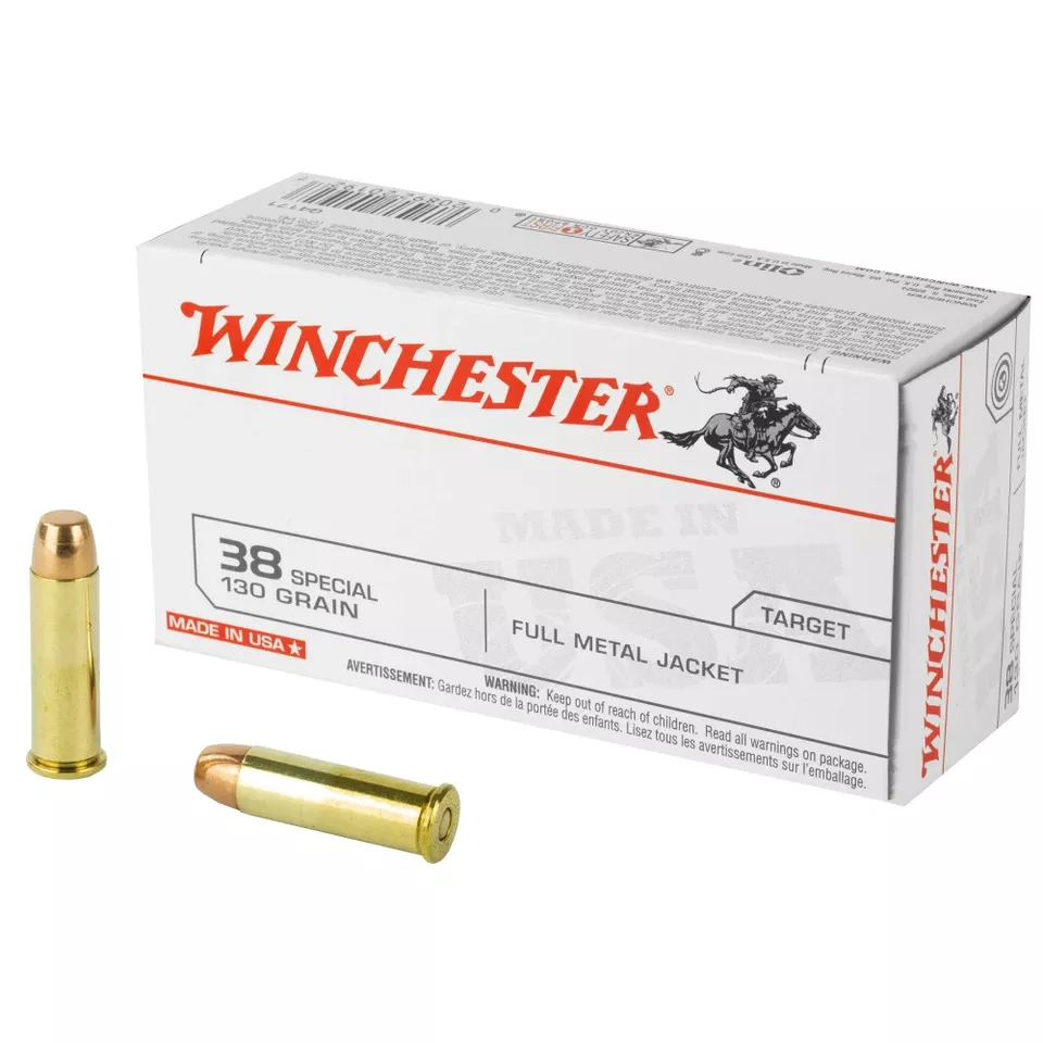 Winchester USA 38 Special 130 Grain FMJ Ammunition - 50 Rounds/500 Rounds