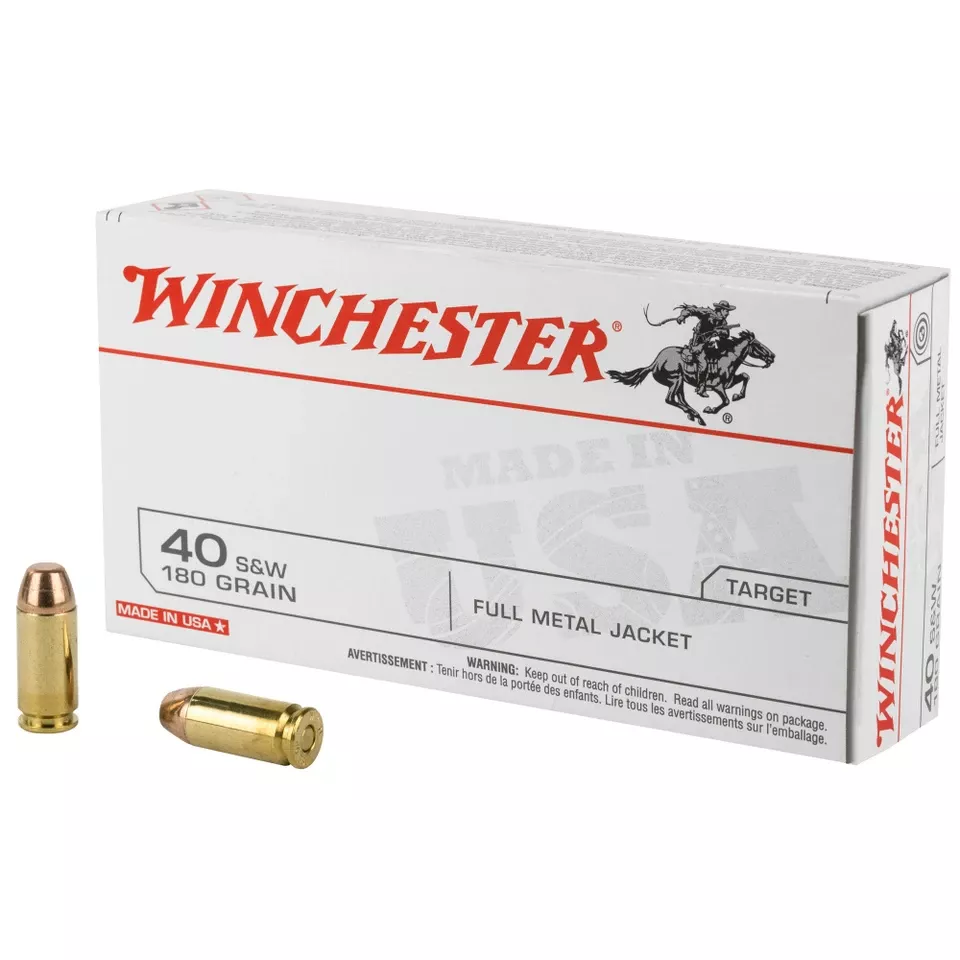 Winchester USA 40SW 180GR FMJ Ammunition - 50 Rounds/500 Rounds Box