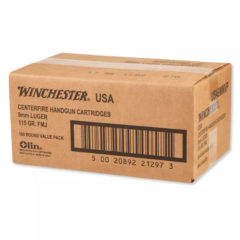 Winchester USA Handgun Ammunition 9mm Luger 115 gr. FMJ 1190 fps 1000/case