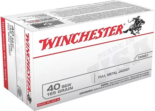 Winchester USA White Box Standard Velocity Centerfire Ammunition, 40 Smith & Wesson, Full Metal Jacket, 165 Grain – 100 Cartridge Box ( 100 / 1 )