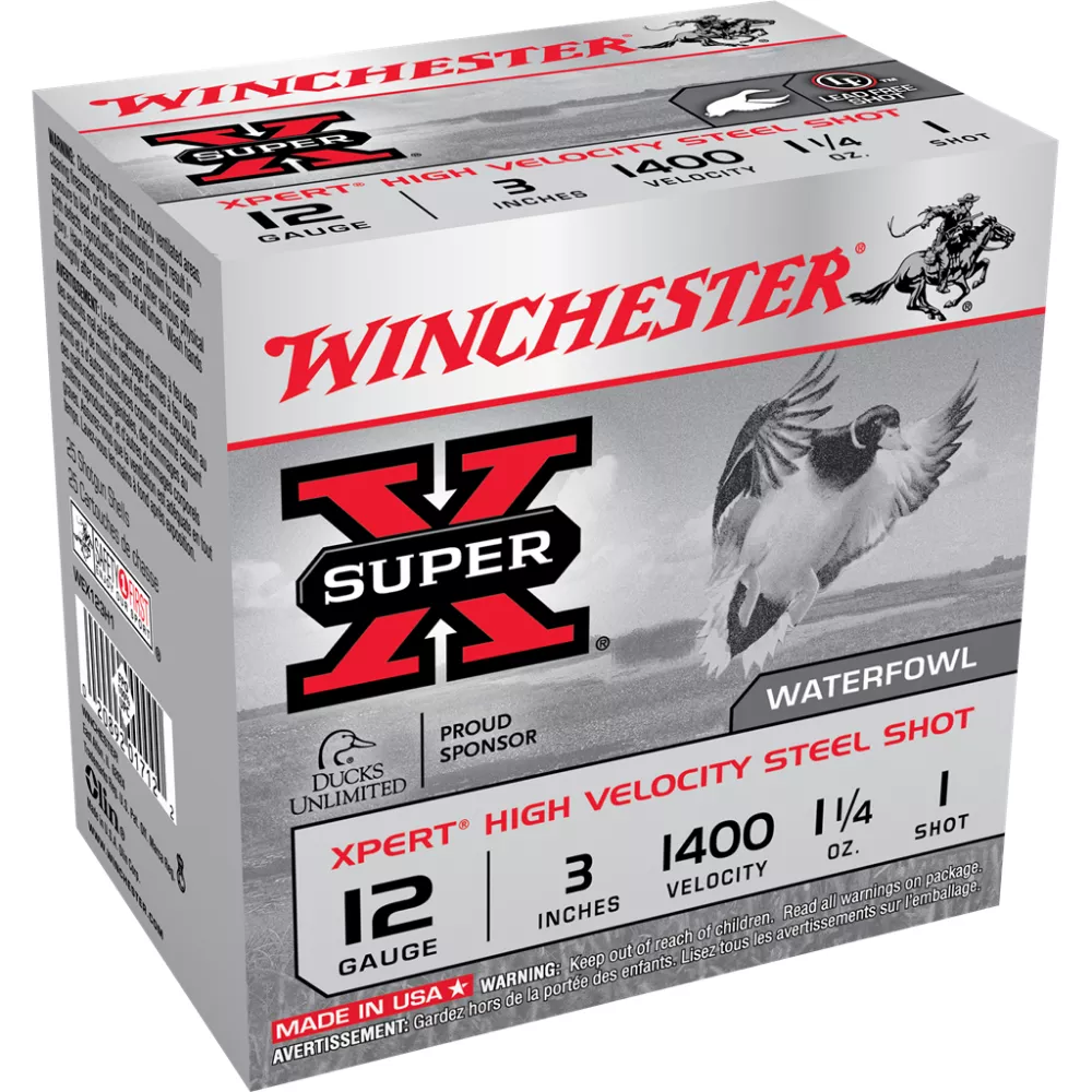 Winchester Xpert High-Velocity Steel Shotshells 12 ga 3″ 1-1/4 oz 1400 fps #1 25/ct